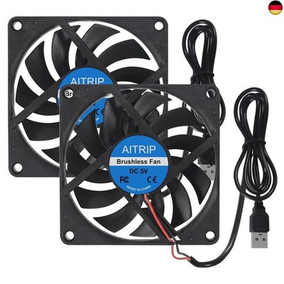 AITRIP 2PCS 80mm USB Lüfter 5V Brushless 8010 80x80x10mm zum Kühlen DIY PC C