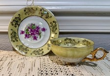 VTG Footed Porcelain Teacup & Saucer Yellow L...