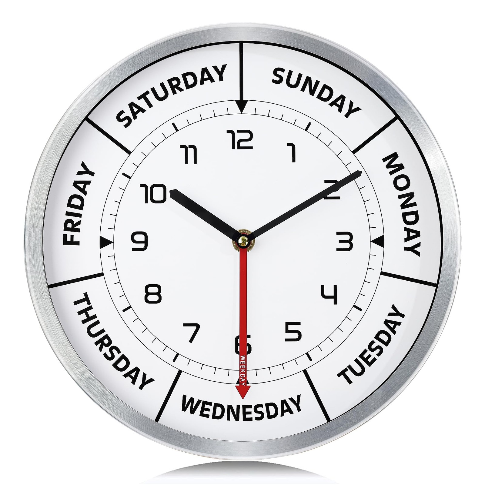 Silent Retirement Clock Day of the Week Wall Clock for Home Decor Brushed