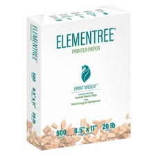 Elementree Sustainable 8.5"x11" 20lb White Printer Paper, 1 Ream (500 Sheets)
