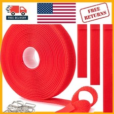 Customizable 1" x 16ft Hook and Loop Straps with Heavy-Duty Metal Buckles in Red