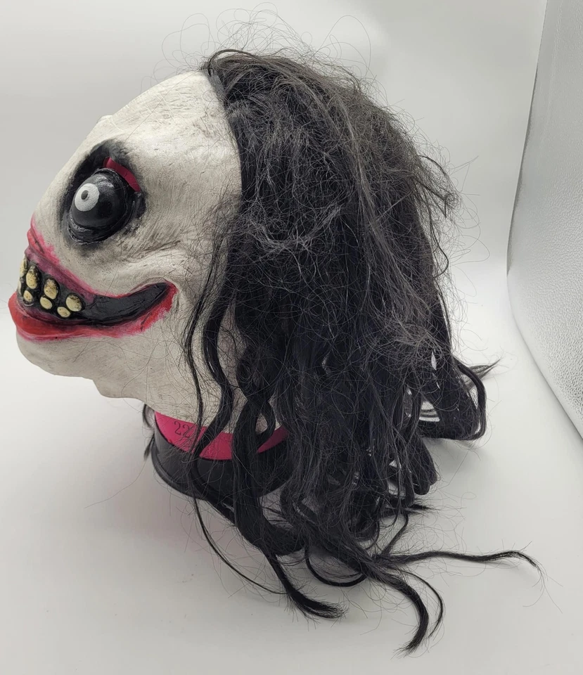 Spirit Grinning Demented Killer Mask Halloween Latex Black Hair Horror Cosplay - Image 3 of 4