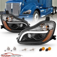 [led Bar] For 2015-2018 Kenworth T-680 Black Led Bar Projector Headlights Pair