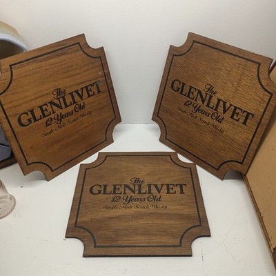 Glenivet 12 Year Old Scotch Wooden Advertising Signboard Lot Of 3