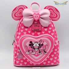 Loungefly Disney Mickey & Minnie Mouse Love Heart Ears Pink Mini Backpack New