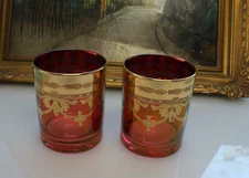 TWO SC LINE ITALY RED & GOLD LOWBALL GLASS