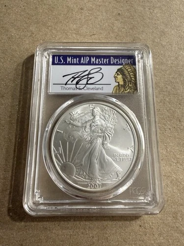 2007 $1 Silver Eagle PCGS MS70 Thomas Cleveland Signed Native Chief Label