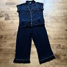 Eberjey Gisele Short Sleeve Cropped PJ Set Black Large L