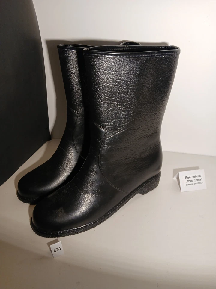 Vintage Sears Size 7  Women's Black Rubber Boots, Rain Snow Galoshes Made in USA - Image 2 of 4