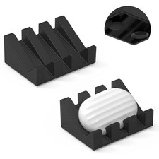 Silicone Soap Dish with Suction Cups, Self Draining Soap Holder 2 Pack