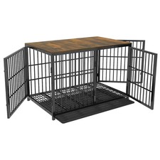 Wooden Style Spacious Dog Crate with Tray End Table Furniture Metal Kennel Cage