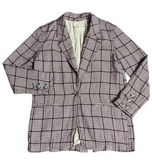 Free People We The Free Plaid Boyfriend Blazer Slouchy Oversized Linen Blend XS
