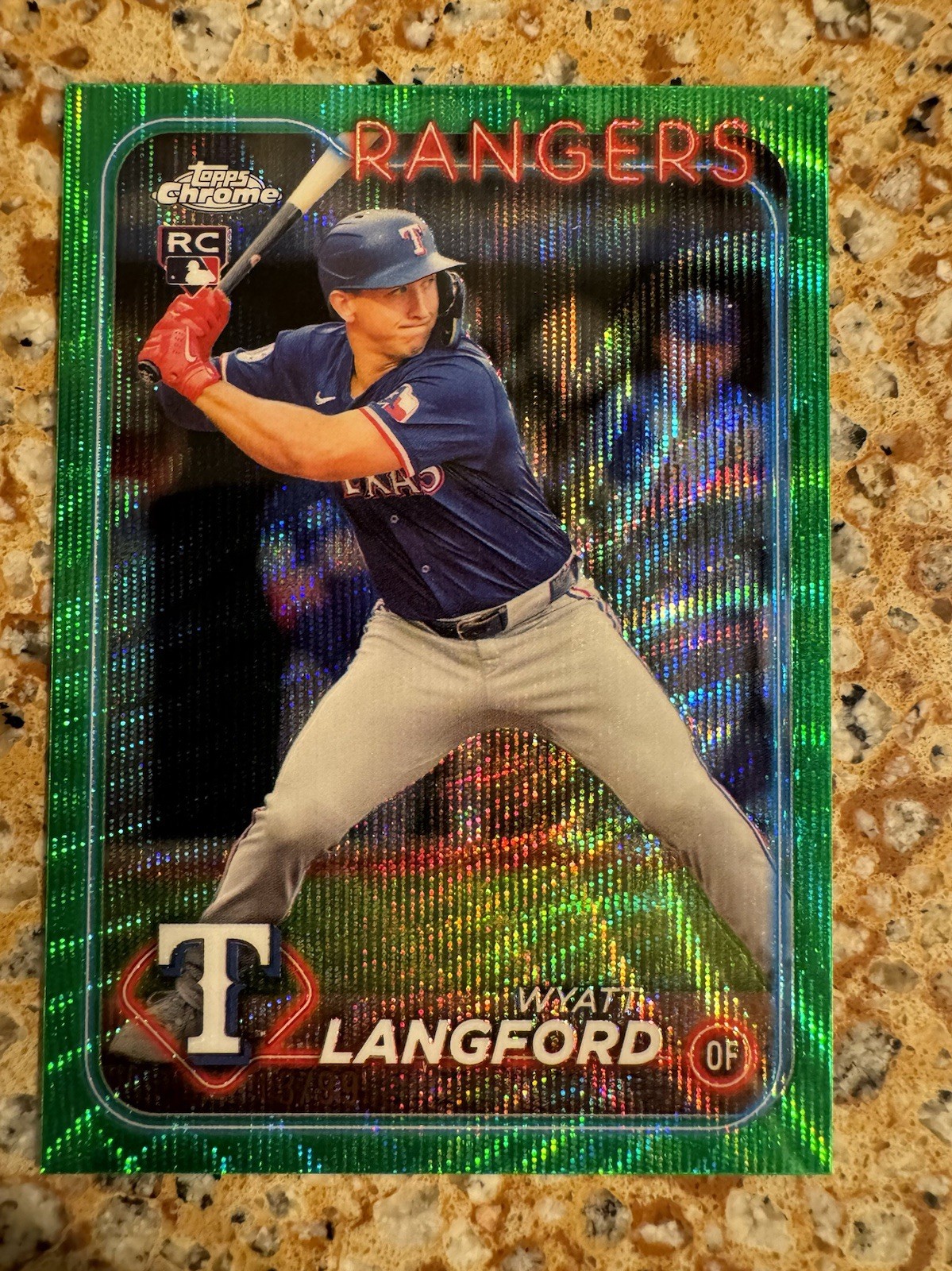 WYATT LANGFORD 2024 TOPPS CHROME UPDATE GREEN WAVE REFRACTOR RC 13/99 #USC35