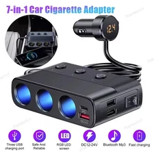 7-in-1 Car Cigarette Lighter Socket Splitter Fast Charger Power Adapter 12V/24V
