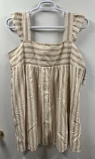 Nwt Draper James Linen Blend Maddie Babydoll Dress Camel Striped