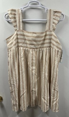 Nwt Draper James Linen Blend Maddie Babydoll Dress Camel Striped