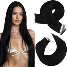Black Tape in Hair Extensions Human Hair Invisible PU Tape in Extensions Stra...