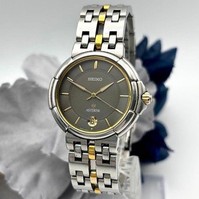 SEIKO Asterisk Quartz Watch Date Black Dial 33mm Wrist 18cm From Japan