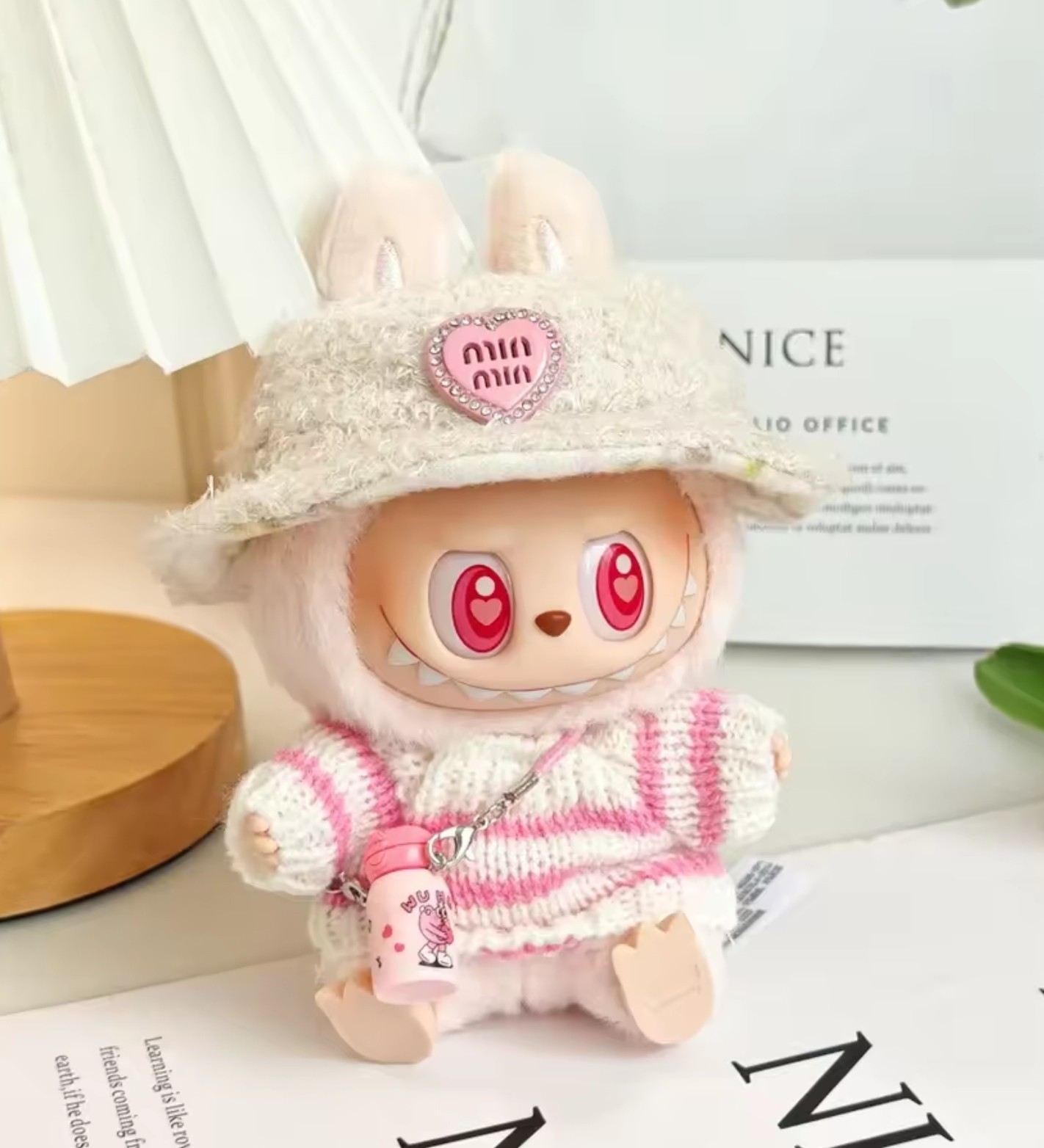 Labubu Doll Outfit Set with Hat Sweater and Water Bottle