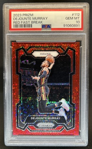2023-24 Panini Prizm Dejounte Murray Prizm Fast Break Red #/100 Hawks PSA 10