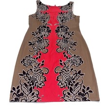London Times Sleeveless Round-Neck Cream Beige with Floral Print Size 12