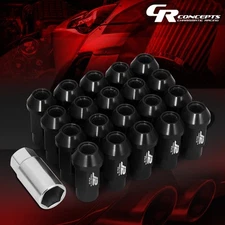 J2 M12X1.5 7075 ALUMINUM 25MM OD/50MM 20PC OPEN END LUG NUTS SET+ADAPTER BLACK