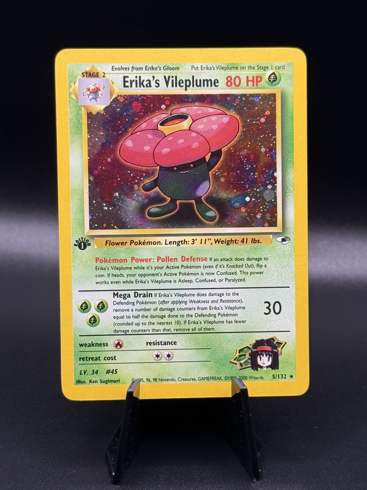 1st Edition Erika’s Vileplume 5/132 Gym Heroes Holo Rare Vintage Pokemon Card NM