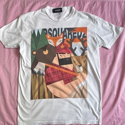 DSQUARED2 Men's White Animal Graphic Logo Crew Neck T-Shirt Size L