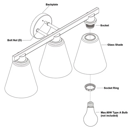 Vaxcel Lighting W0406 Vermont 3 Light 23"W Vanity Light - Black - Picture 4 of 11