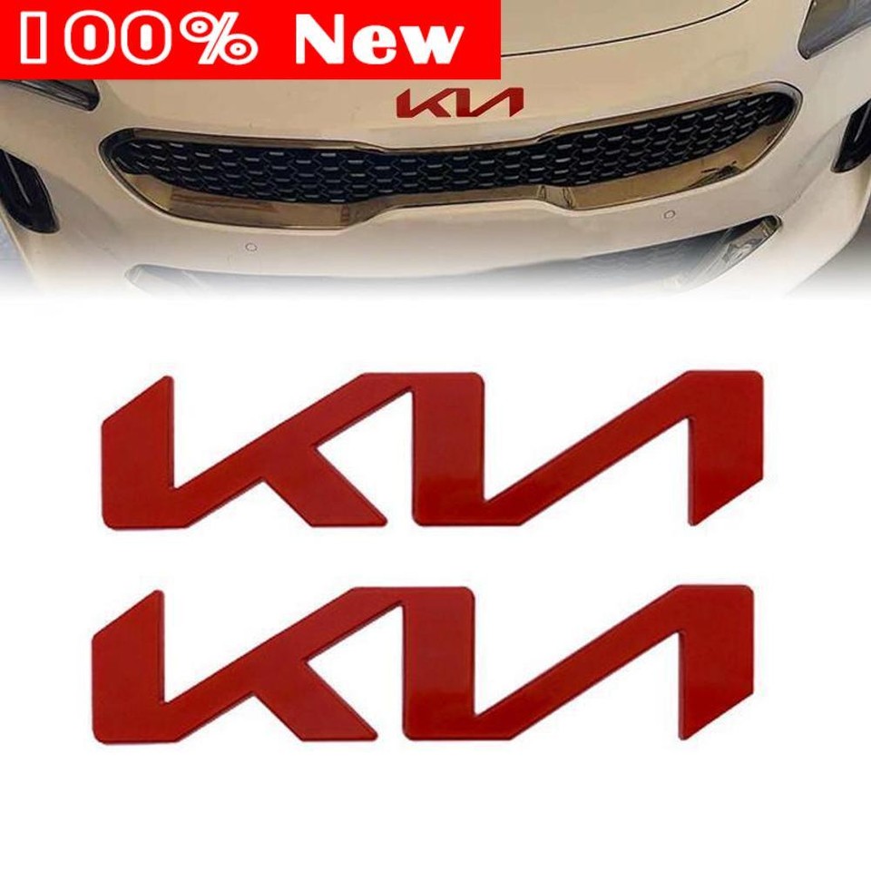 2pcs KN Logo Front Hood & Rear Trunk Emblem Badge Red For New Stinger