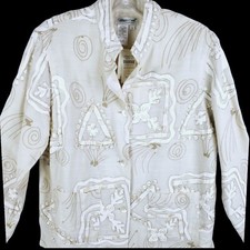 NEW Coldwater Creek Winter White Embroidered Jacket w Shell Embellishments Sz S