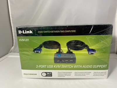 D-Link KVM-221 2-Port USB VGA & Audio External KVM Support Switch Genuine - NEW
