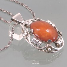 Art Deco Bernstein Anhänger Silber Kette  ° 800 Silber ° BUTTER SCOTCH  AMBER
