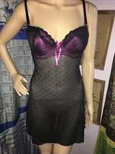 B' Delicious Sexy black mesh sheer padded cups nightie M 36B