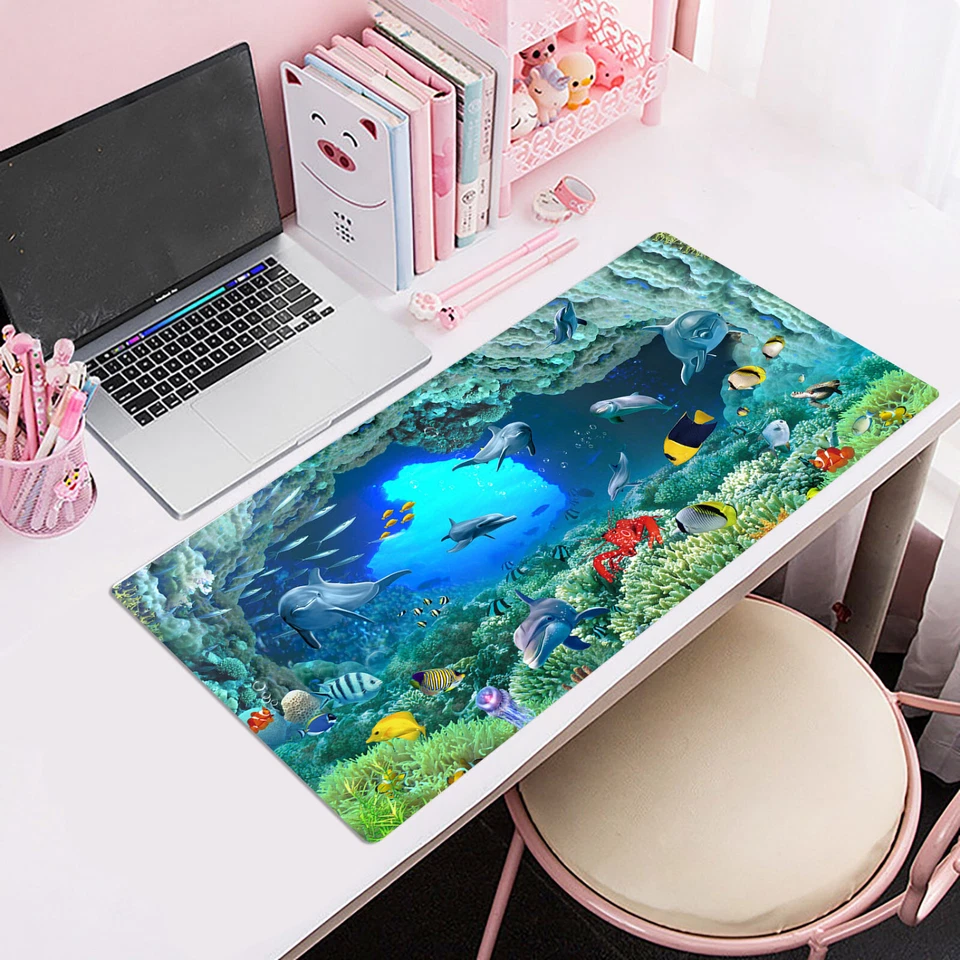 Tropical Mouse Pad Dolphin Blue Ocean Desk Mat for Keyboard and Mouse Desk Pad - Image 3 of 4