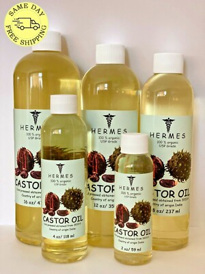 CASTOR OIL by HERMES ORGANIC USP GRADE 100% PURE COLD PRESSED 2 oz - 16 oz