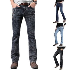 Pantaloni In Denim Strappati Stretch Slim Bootcut Uomo Con Dettaglio Di Bottone