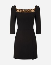 NWT Dolce and Gabbana Black Crepe Square Neck Dress, Sz 42