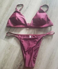 Women size Large burgundy red triangle top two-piece cheeky bikini swimsuit