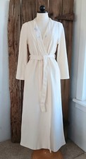 VTG Sears Apostrophe Ivory Lightweight Velour Robe Womens Small Embroidered