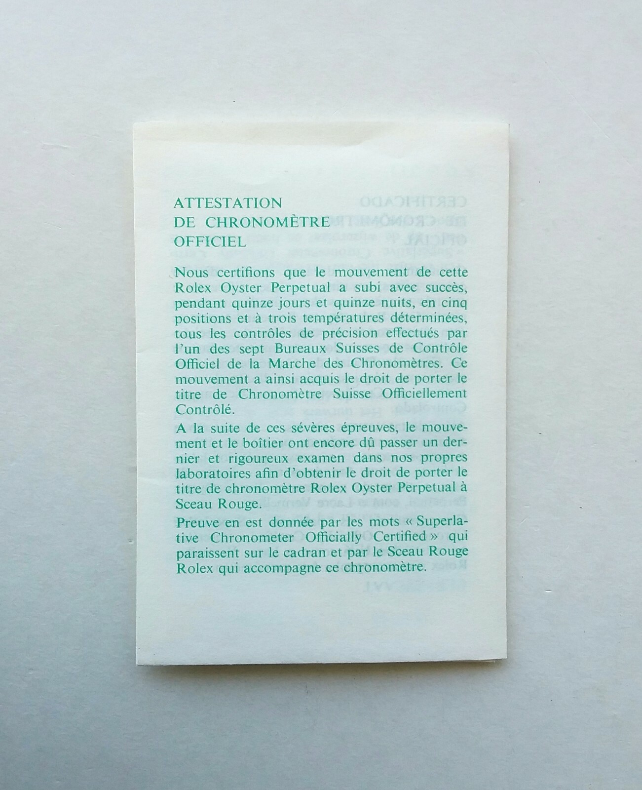 ROLEX Official Certification Chronometer - 1970s - image 1