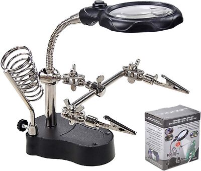 Mlogiroa Helping Hands Soldering Station 3.5X 12X Magnifying Glass LED Lighted
