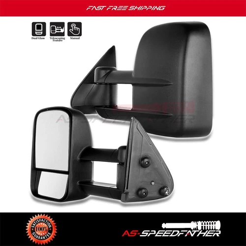 Towing Mirrors For 1999-2007 Chevy Silverado GMC Sierra Manual Side Pair Black