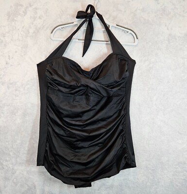 White Stag Womens 22-24 Black Halter Ruched Swimsuit halter vacation pool beach