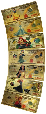 Lot of 7 Disney Princess Ariel Elsa Anna Snow White Gold Foil Notes Set ...