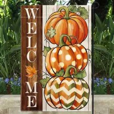 NEW ADORABLE THANKSGIVING FALL PUMPKIN WELCOME GARDEN FLAG POLKA DOT 12X18
