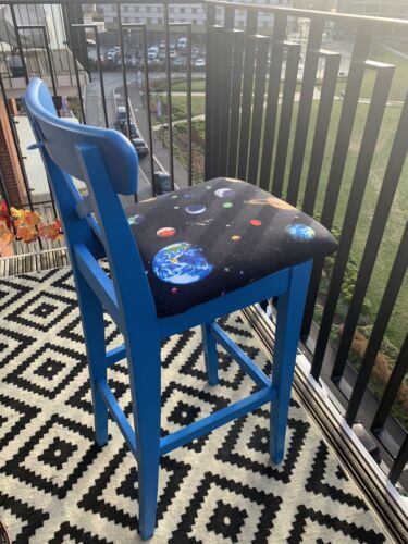 Upcycled Blue/Space Pattern Bar Stool - Picture 5 of 7
