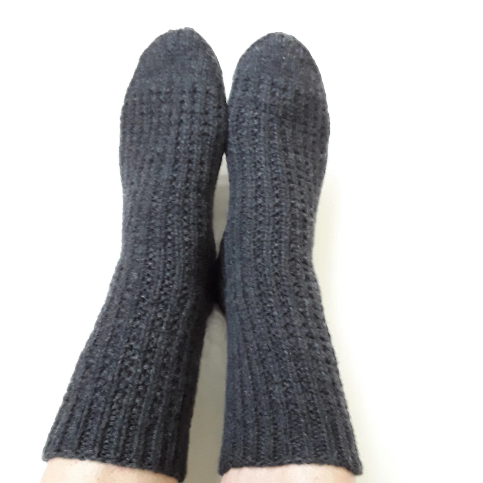 Black Wool Socks Soft Warm Hand Knitted EU 41, US 8.5 , UK 7, 27 cm