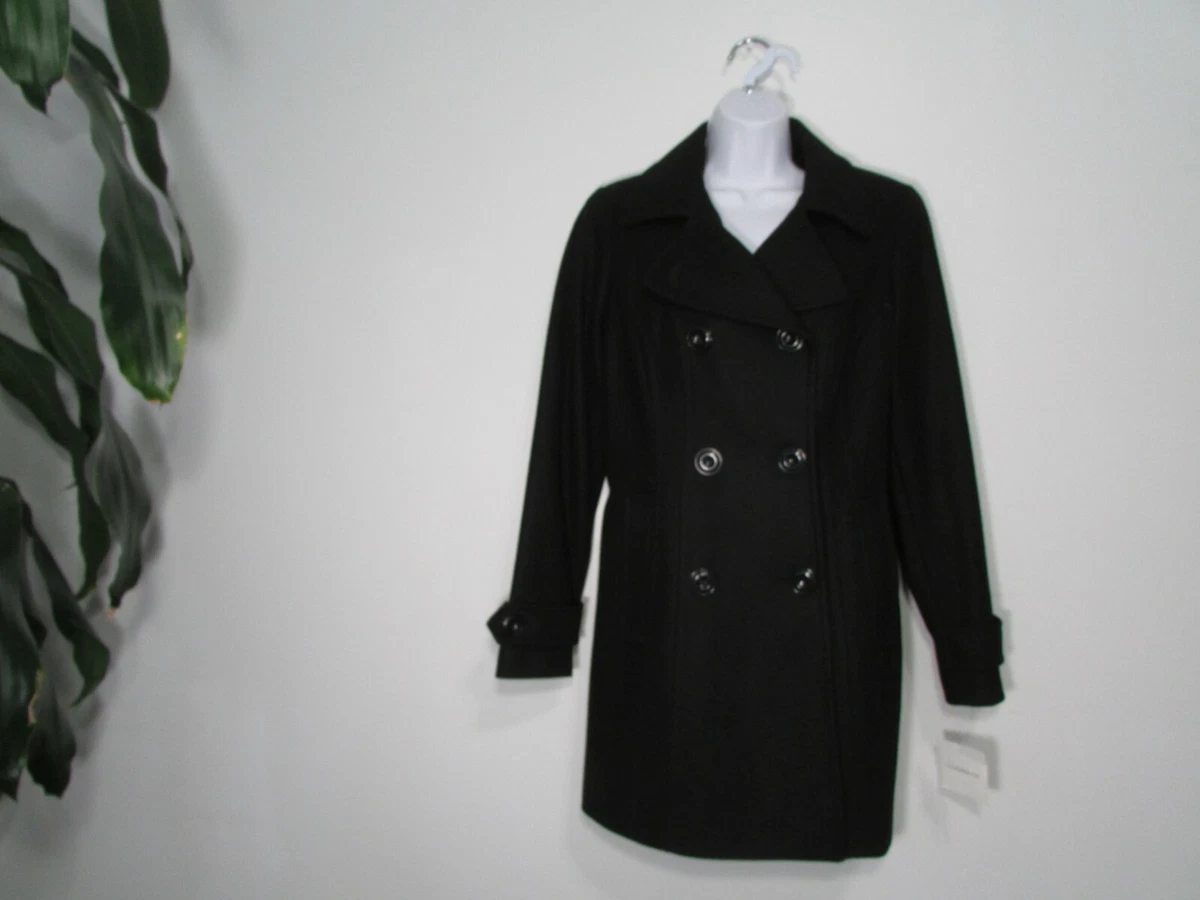 NWT Croft barrow Classic Style Double Breasted Wool Blead Coat Black Small
