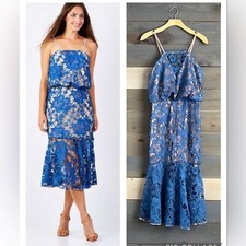 EUC Cooper St Lace Crochet Midi Cocktail Party Dress 4 Blue